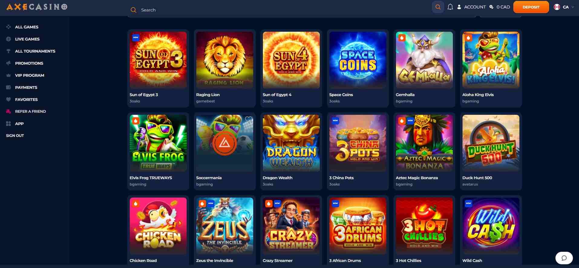 axe casino games