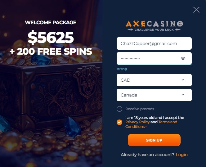 axe casino registration